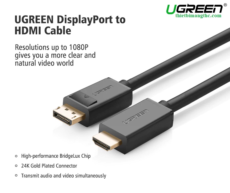 10238 Dây DP sang HDMI Ugreen, có chipset, 1M